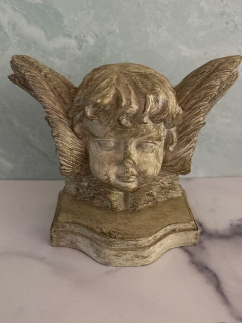 Vintage Angel Cherub Wings Stone Bookend Gothic Decor Spooky Religious